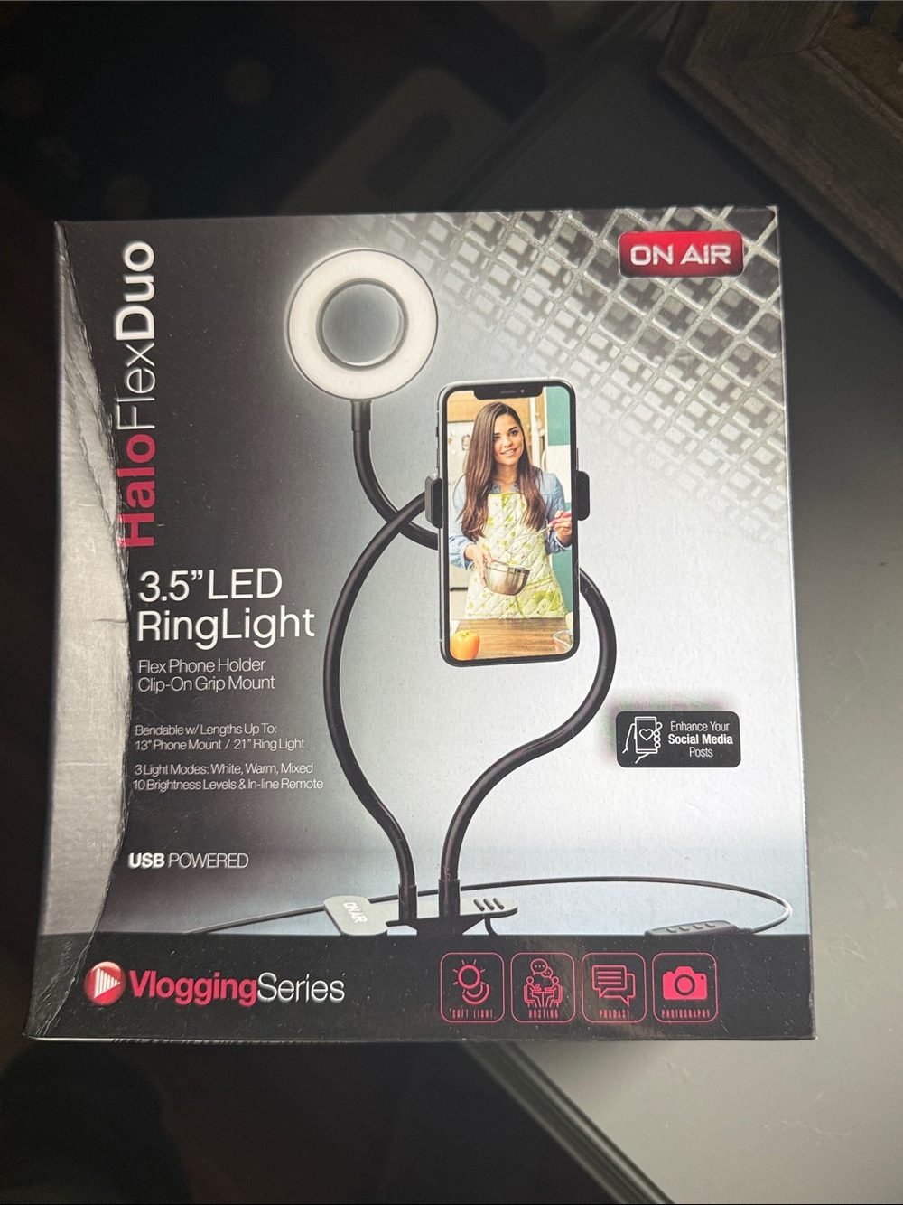 HaloFlex Duo 3.5" LED Ring Light with Phone Holder - Black